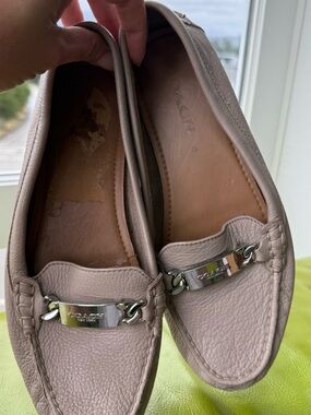 Coach Pebbled Leather Loafers in Taupe with Silver Hardware